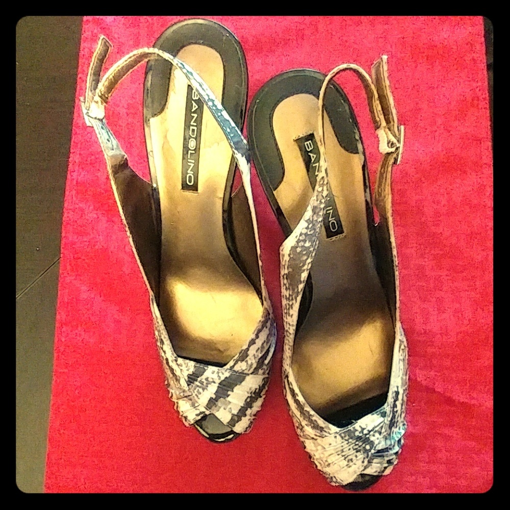 Snake print peep toe slingback heels